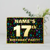 17e Verjaardagsfeest — Leuke, Kleurrijke Muziek Sy Folie Uitnodiging (Staand Voorkant)