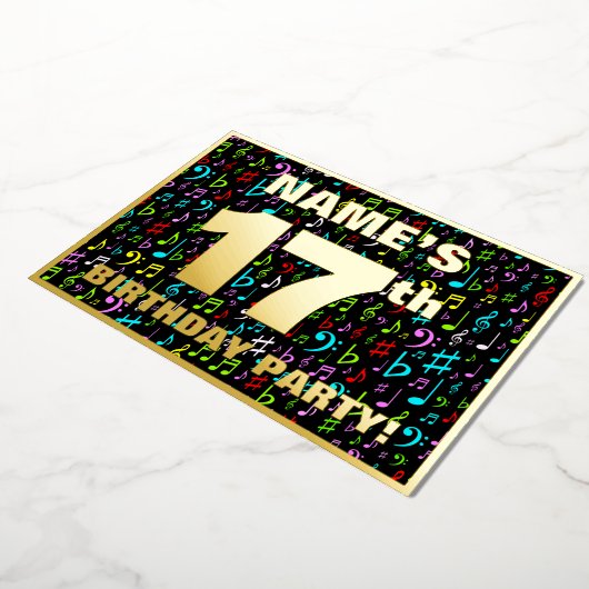 17e Verjaardagsfeest — Leuke, Kleurrijke Muziek Sy Folie Uitnodiging (Gedraaid)