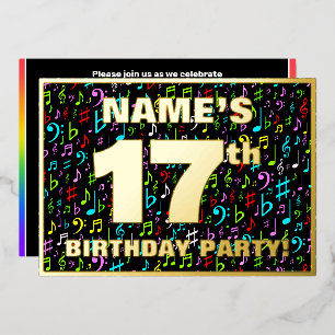 17e Verjaardagsfeest — Leuke, Kleurrijke Muzieksym Folie Uitnodiging
