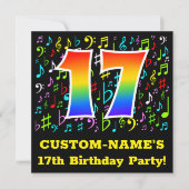 17e verjaardagsfeest: leuke muzieksymbolen, regenb kaart (Voorkant)