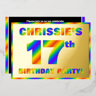 17e Verjaardagsfeest — Leuke, Regenboogspectrum “1 Folie Uitnodiging