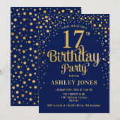 17e Verjaardagsfeest - Navy & Gold Kaart (Voorkant / Achterkant)