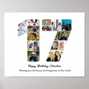 17e verjaardagsfeest Nummer 17 fotocollage Poster
