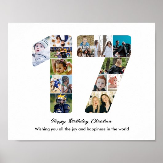 17e verjaardagsfeest Nummer 17 fotocollage Poster (Voorkant)