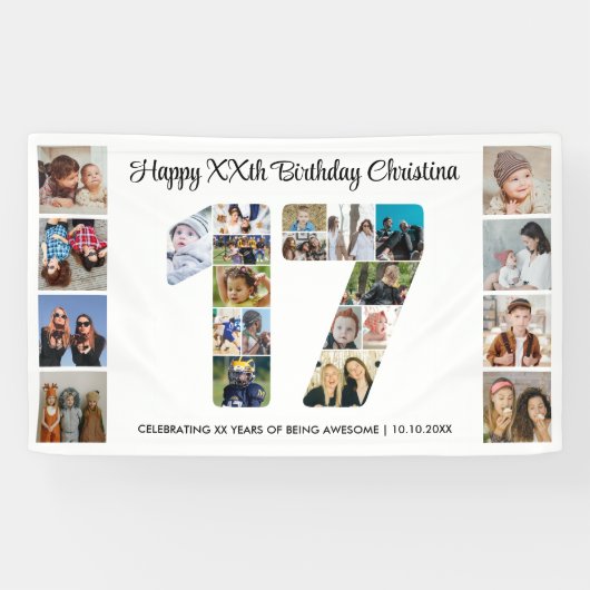 17e Verjaardagsfeest Nummer 17 Fotocollage Spandoek (Horizontaal)
