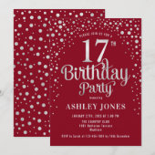 17e Verjaardagsfeest - Rood & Zilver Kaart (Voorkant / Achterkant)