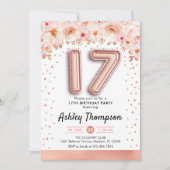 17e Verjaardagsfeest - Rozen goudballonnen Kaart (Voorkant)