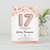 17e Verjaardagsfeest - Rozen goudballonnen Kaart (Staand voorkant)