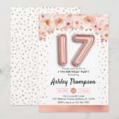 17e Verjaardagsfeest - Rozen goudballonnen Kaart (Voorkant / Achterkant)