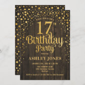 17e Verjaardagsfeest - Rustiek hout en goud Kaart (Voorkant / Achterkant)