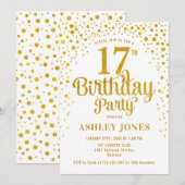 17e Verjaardagsfeest - Wit & Goud Kaart (Voorkant / Achterkant)