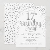17e Verjaardagsfeest - Wit & Zilver Kaart (Voorkant / Achterkant)
