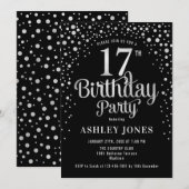 17e verjaardagsfeest - Zwart & Zilver Kaart (Voorkant / Achterkant)