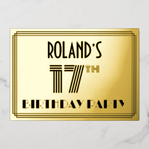 17e verjaardagsfeestje — Art Deco-stijl “17” & naa Folie Uitnodiging