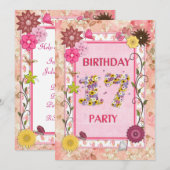 17e verjaardagsfeestje met bloemenfeest lijst kaart (Voorkant / Achterkant)