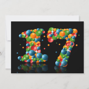 17e verjaardagsfeestje, met bubbels en ballen kaart