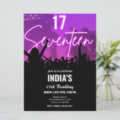 17e verjaardagsfeestje roze neon kaart (Staand voorkant)