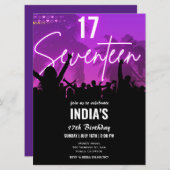 17e verjaardagsfeestje roze neon kaart (Voorkant / Achterkant)