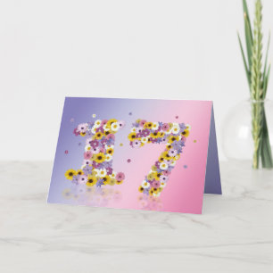 17e verjaardagskaart met bloemrijke letters kaart
