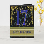 17e verjaardagskaart met goud en bubbels kaart (Gele Bloem)