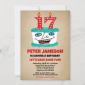 17e Verjaardagsuitnodiging Grappige taart Casual M Kaart (Voorkant)