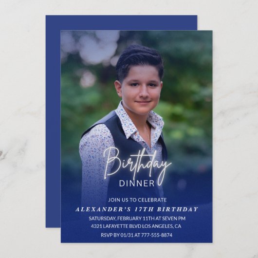17e verjaardagsuitnodiging Verjaardagsdiner Foto M Kaart (Voorkant / Achterkant)