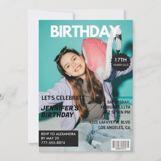 17e verjaardagsuitnodiging voor haar Magazine Hoes Kaart (Voorkant)