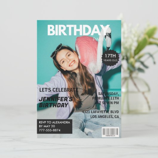 17e verjaardagsuitnodiging voor haar Magazine Hoes Kaart (Staand voorkant)