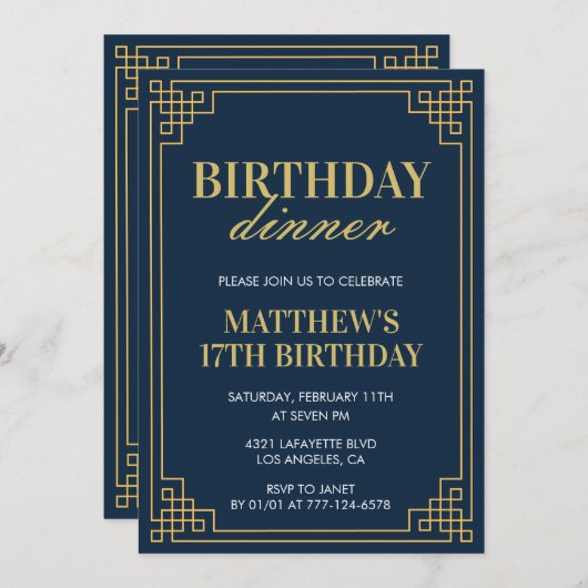 17e verjaardagsuitnodigingen Verjaardagsdiner Mann Kaart (Voorkant / Achterkant)