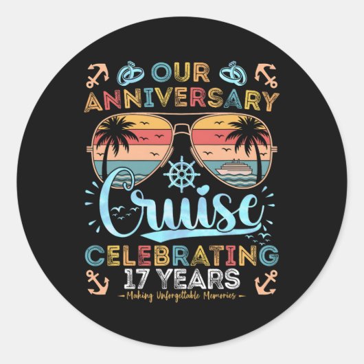 17th Anniversary Cruise Celebrating 17 Years Coupl Ronde Sticker (Voorkant)