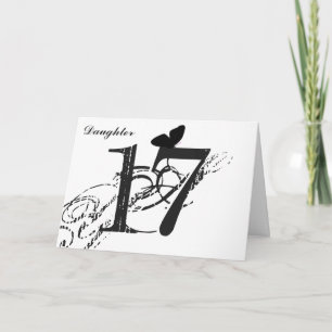 17th birthday, daughter, butterfly, black & white. kaart