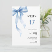 17th Birthday Invitation Blue Bow for Girls Kaart (Staand voorkant)