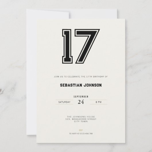 17th Birthday Invitation - Minimal Sport Style Kaart (Voorkant)