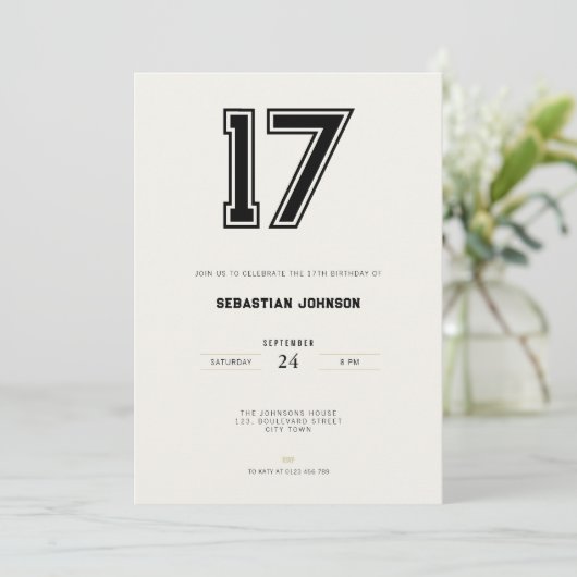17th Birthday Invitation - Minimal Sport Style Kaart (Staand voorkant)