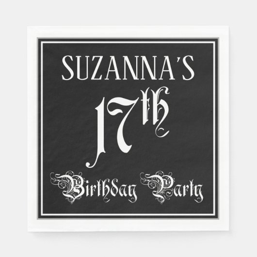 17th Birthday Party — Fancy Script + Custom Name Servet (Voorkant)