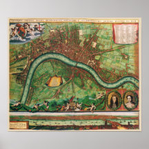 17th Century Antiek London, England Street Map