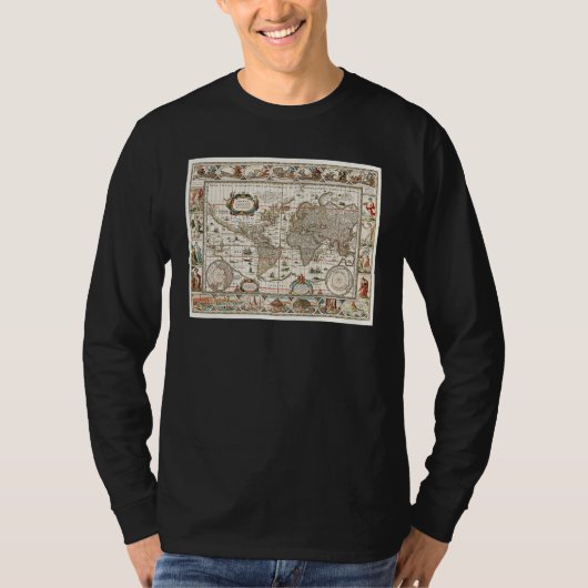 17TH CENTURY ANTIQUE WORLD MAP HISTORY GEOGRAPHY E T-SHIRT (Voorkant)