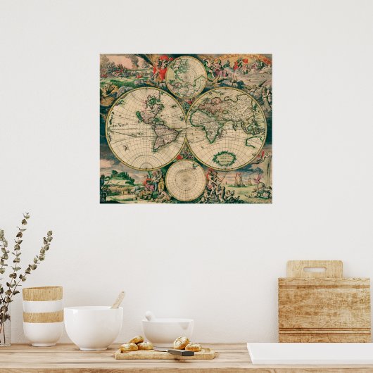 17th Century World Map - Poster (Keuken)