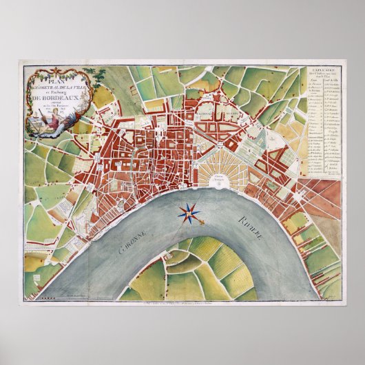 1800 Bordeaux, Frankrijk City Plan Poster (Voorkant)