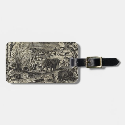  1800s Afrikaanse dieren ter illustratie van diere Bagagelabel (Voorkant horizontaal)