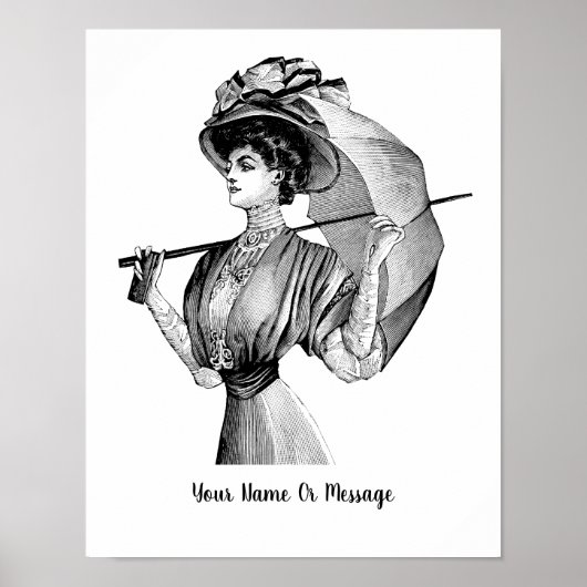 1800s B / W Art Vrouw met paraplu Poster (Voorkant)