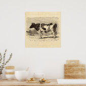  1800s Grote Nederlandse Koe Retro Koeien Geel Poster (Keuken)