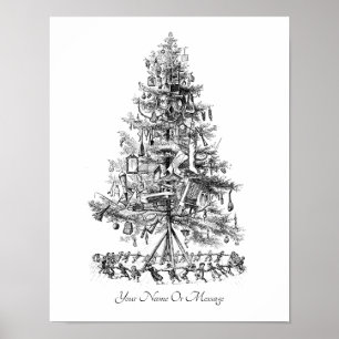 1800s Kunst Kind zingt en danst Kerstboom Poster