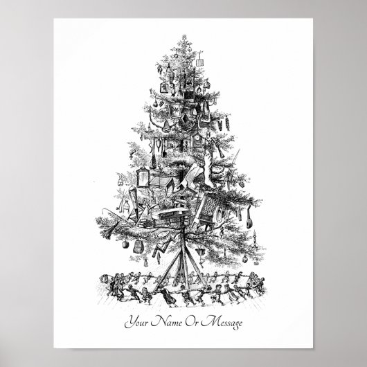 1800s Kunst Kind zingt en danst Kerstboom Poster (Voorkant)