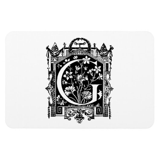  1800s Letter G Monogram Illustratie Magneet (Horizontaal)