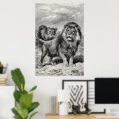  1800s Lion Lionesse Big Cat Illustration Poster (Thuiskantoor)