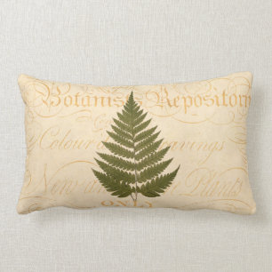 1800s Olive Green Fern Leaf Illustration Kussen