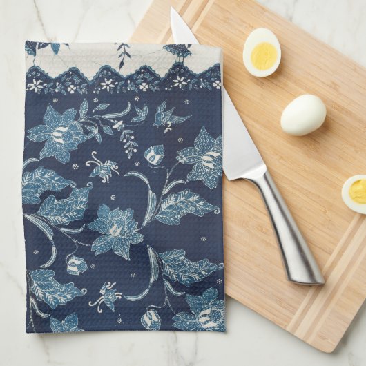  1800's Patroonblauw en wit Theedoek (Quarter Fold)