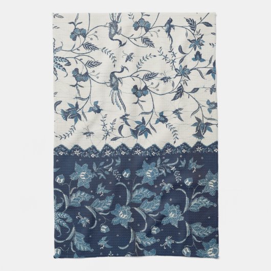  1800's Patroonblauw en wit Theedoek (Verticaal)