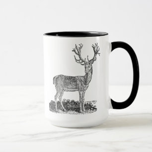 1800s Stag Deer Antlers Retro Sjabloon Mok